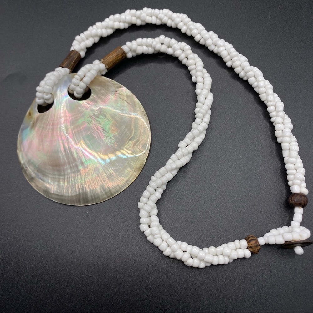 Mother-of-Pearl Shell White Seed Bead Twist Boho Necklace